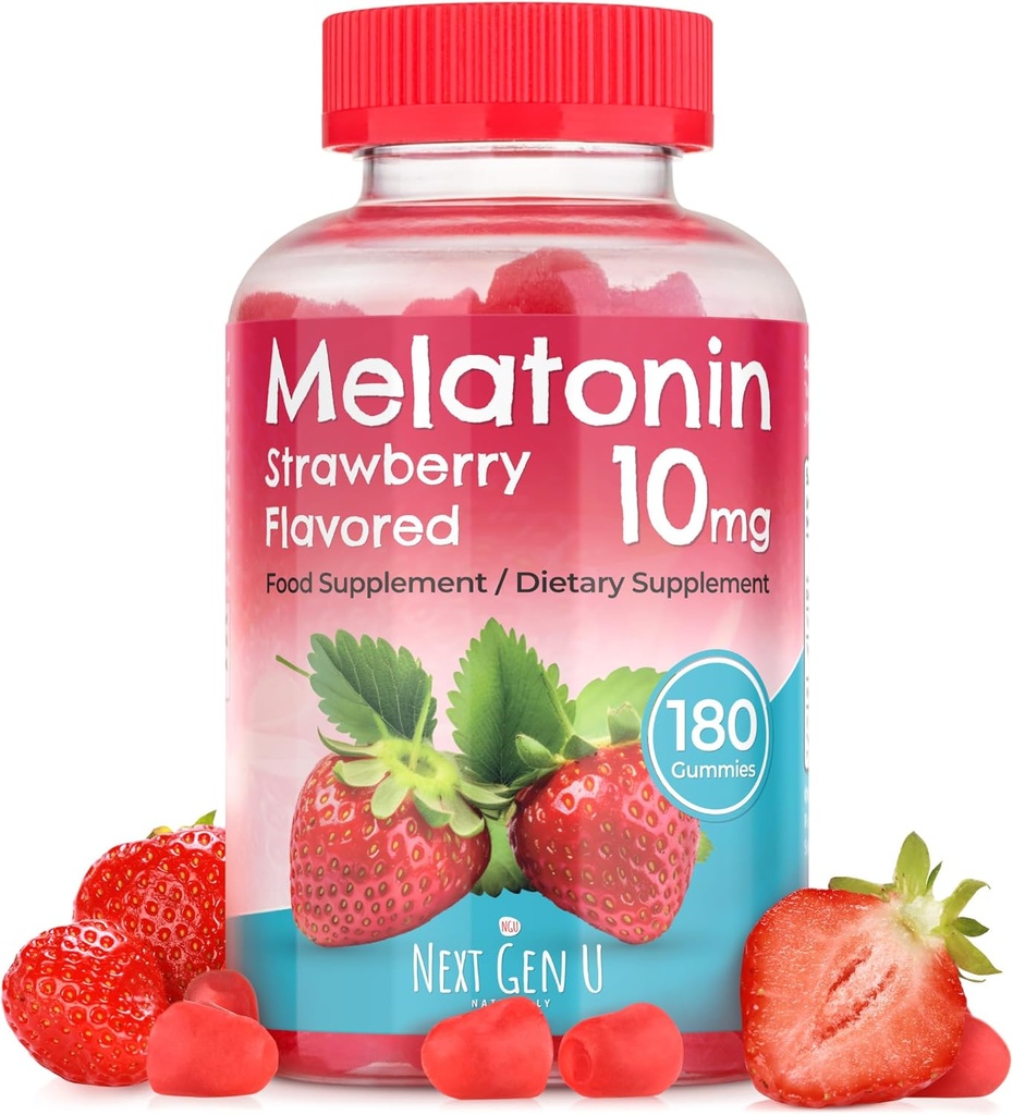 NGU Next Gen U - Melatonin Gummies - 10 mg Nahrungsergänzungsmittel - Erdbeeren Flavored - 180 Vegan Gummies