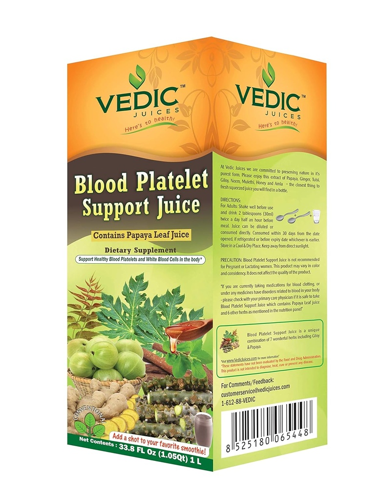Vedic Succo Papaya Leaf + Flavor Papaya - Succo piatto di sangue - Supporta Immune & Digestive Enzyme Health - 33.8oz, Ideale per uso quotidiano