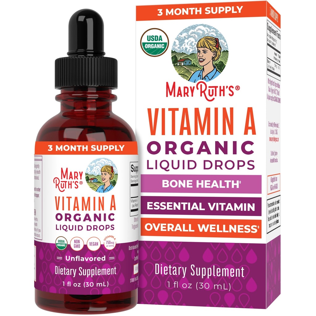 MaryRuth Organics USDA Organic Vitamin A Liquid Drops | 3 Monate Versorgung | Knochen Gesundheit für Alter 14+ | Essential Vitamin | 750mcg pro Servieren | Zucker Free | Vegan | Non-GMO | Gluten Free | 1oz