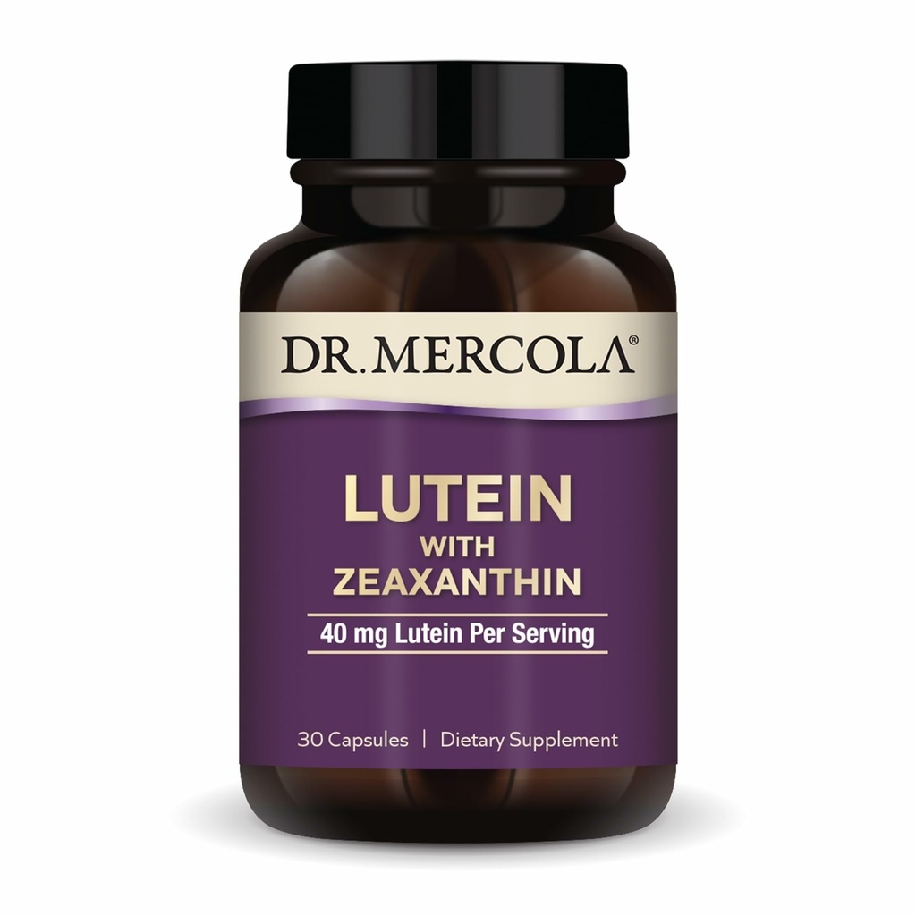 Dr. Mercola Lutein mit Zeaxanthin, 30 Portionen (30 Kapseln), 40 mg Lutein Per Servieren, Nahrungsergänzung, Unterstützt Vision Gesundheit und kognitive Funktion, Non-GMO