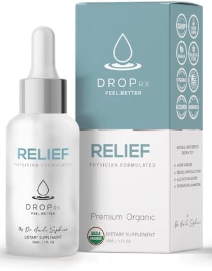 DropRx Relief by Dr. Nicole Saphier – Devils Claw & Organic Ginger Root Extract, Supporta Joint Health & Digestive Wellness , Organic, Non OGM, Vegan, Gluten Free & Kosher, Made in USA (2 Fl Oz)