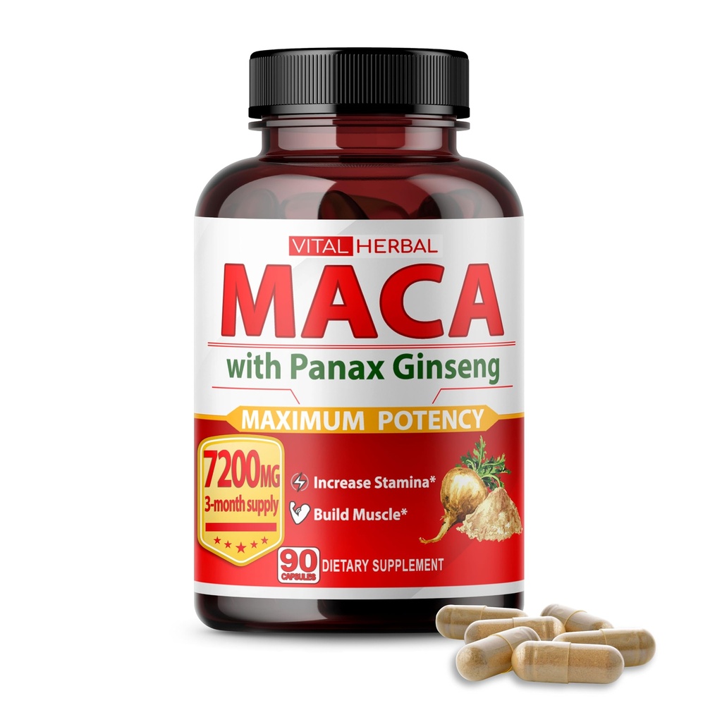 Vital Herbal Maca Root Complex con Ashwagandha, Tongkat Ali, Tribulus, Horny Goat Weed & Panax Ginseng – Supporto erbe per l'energia e le prestazioni – fornitura di 90 giorni