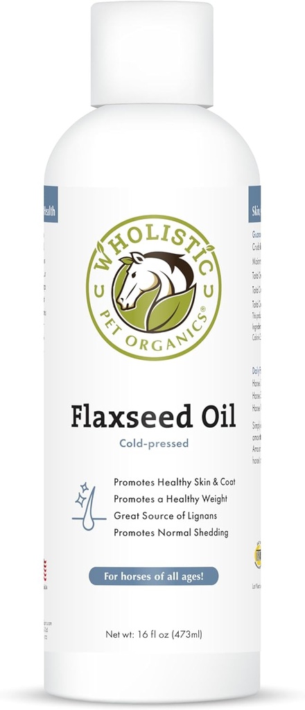 Wholistic Pet Organics Flaxseed olio: Olio di lino biologico per cavalli -Flax olio cavallo supplemento con Antiossidante ricco rosmarino e Omega 3, 6 acidi grassi per Cardio, Immune, pelle e cappotto salute-16 Oz