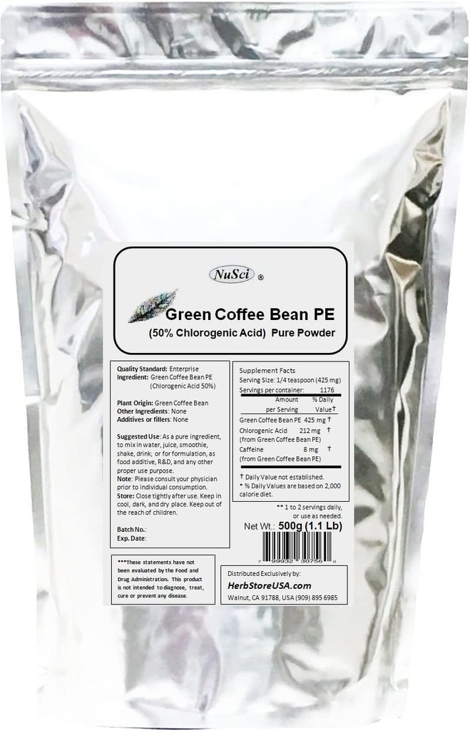 Green Coffee Bean Extract Pulver, Standardisierte 50% Chlorogenic Säure (500 Gramm (1,1 lb))