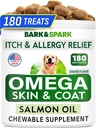 BARK&SPARK Omega 3 per cani - 180 Fish Oil Treats for Dog Shedding, Skin Allergy Chews, Itch Relief, Hot Spots Trattamento - Joint Health - Skin and Coat Supplement - EPA & DHA Fatty Acids - Salmon Oil