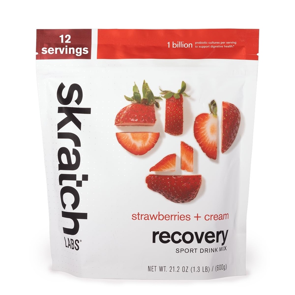SKRATCH LABS Recovery- Sport Drink Mix | Vollständiges Milchprotein mit Carbs, Elektrolyten und Probiotics | Post Workout Powder | Erdbeeren + Creme