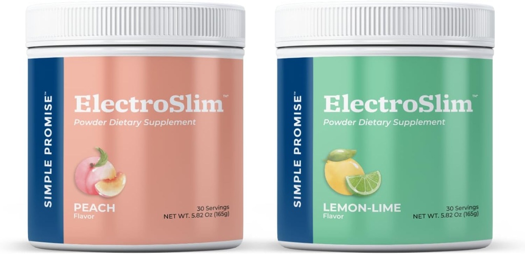 Semplice Promise ElectroSlim Bundle Flavor - Lime Limo e Peach - Supporto per l'idratazione della polvere senza zucchero con elettroliti essenziali - Nessuna formula di zucchero per il bilanciamento dell'energia giornaliero