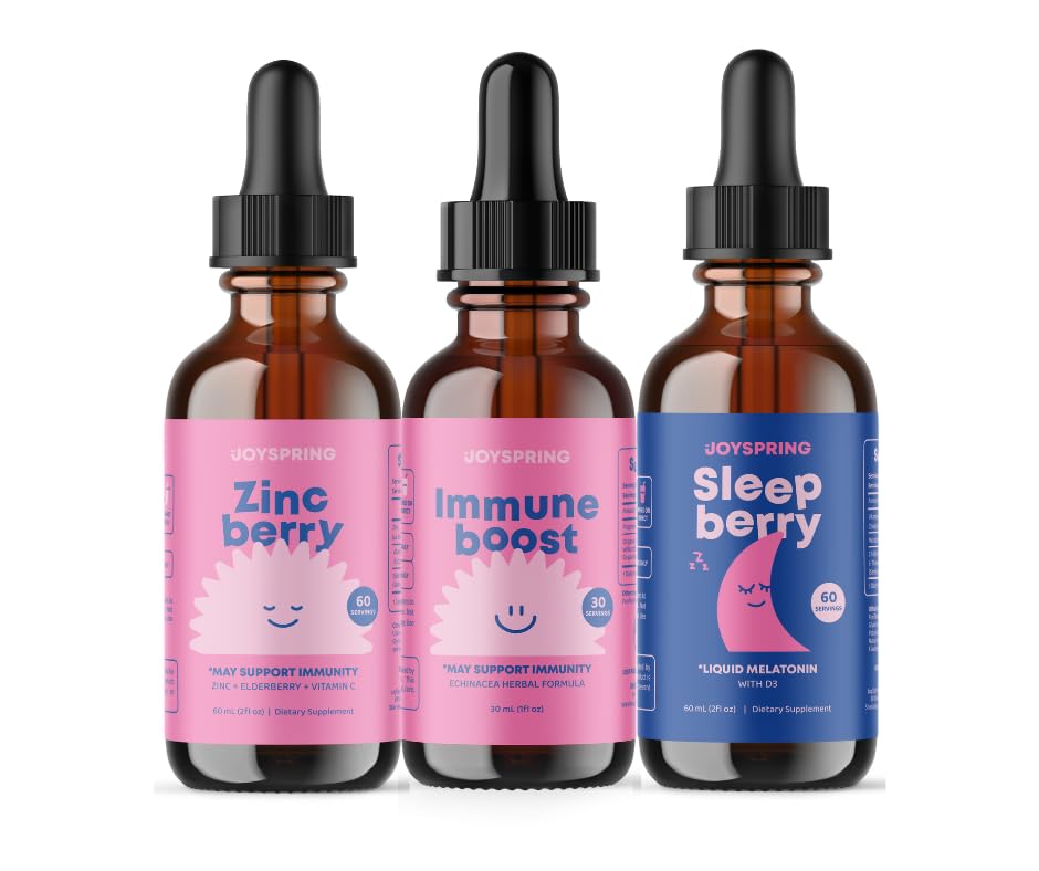 JoySpring Zink mit Vitamin C Ergänzungen für Kinder, Immun Boost für ein unterstütztes Immunsystem und Melatonin Tropfen für Kinder Schlafunterstützung