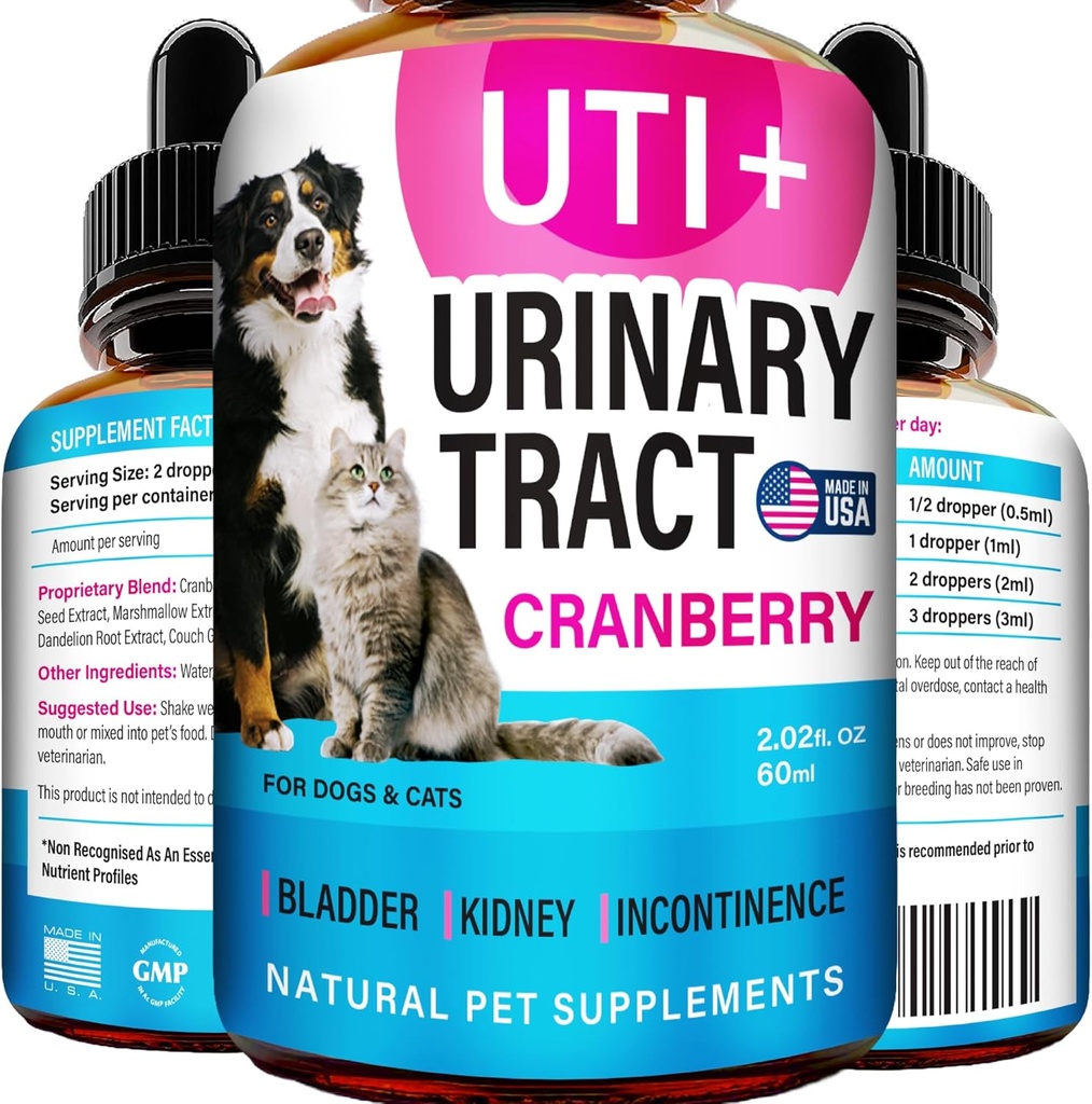 Cat & Dog UTI Behandlung - UTI Medizin & Urinary Tract Infektion Behandlung für Haustiere - Nierenunterstützung - Blasenkontrolle für Hunde Inkontinenz - Katze UTI Remedy - Cranberry Supplement - US Made - 2fl.oz