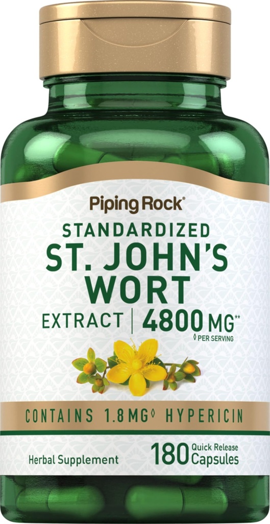 Piping Rock St. John's Wort Capsule | 4800 mg | 180 pillole | Supplemento di Estratto per le donne e gli uomini | Non OGM, Gluten Free