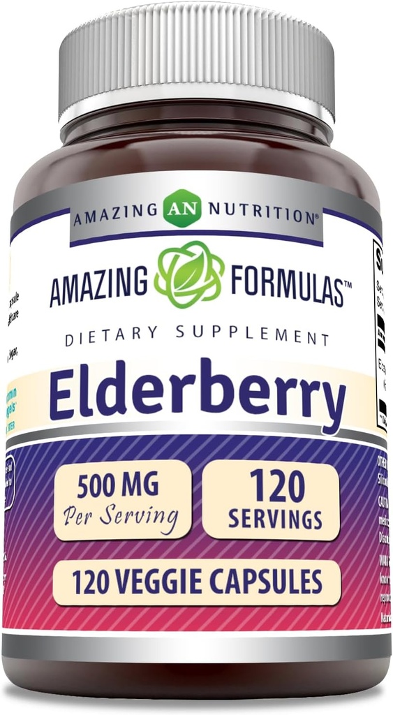 Erstaunliche Formeln Elderberry Supplement | 500 Mg Pro Servieren | 120 Veggie Kapseln | 10:1 Konzentrat | Non-GMO | Gluten-Free | Made in USA