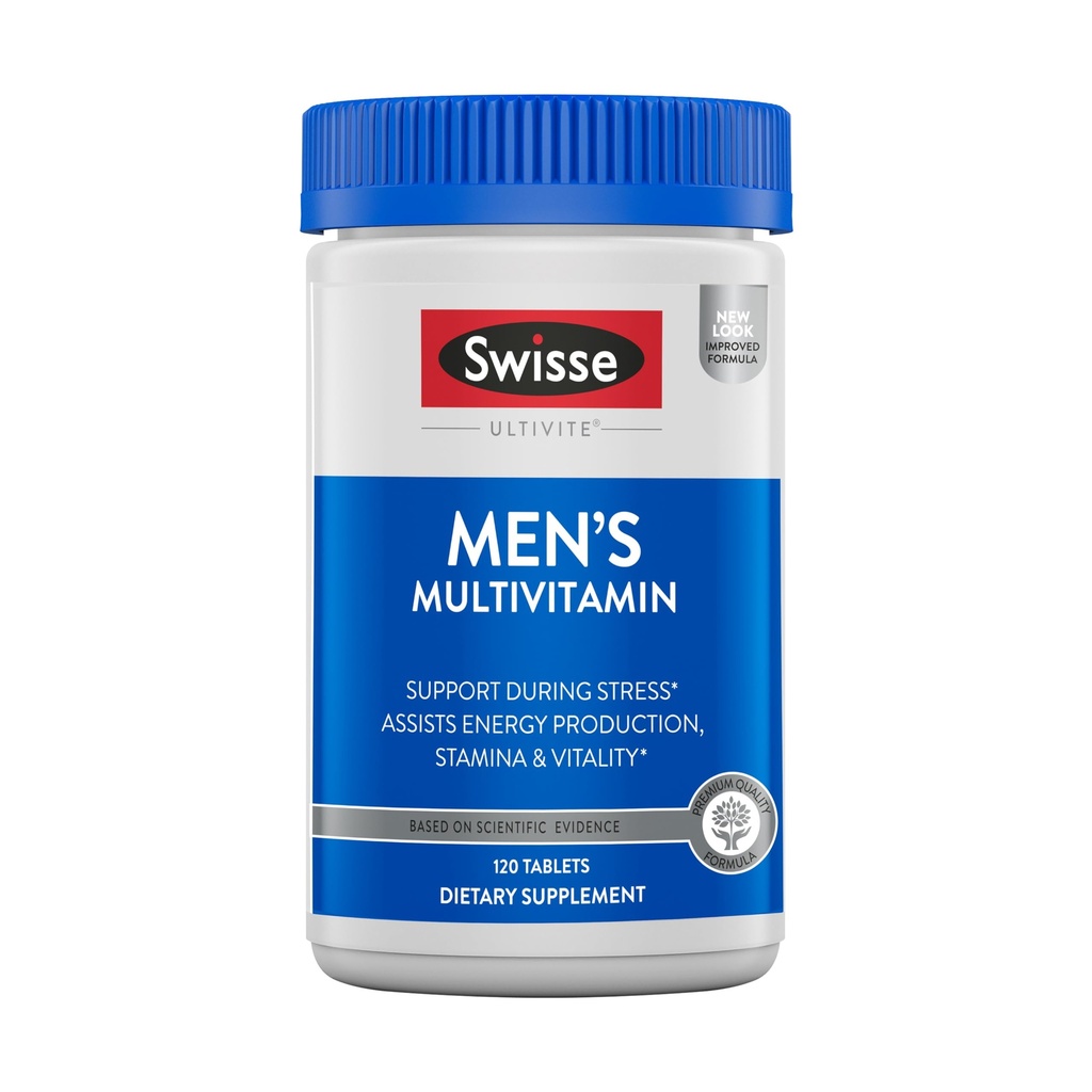 Swisse Ultivite Mens Daily Multivitamins | 50 Vitamine, Antiossidanti e Minerali + Adaptogens | Energy, Stress & Immune Support | Mens Vitamins | 120 Compresse