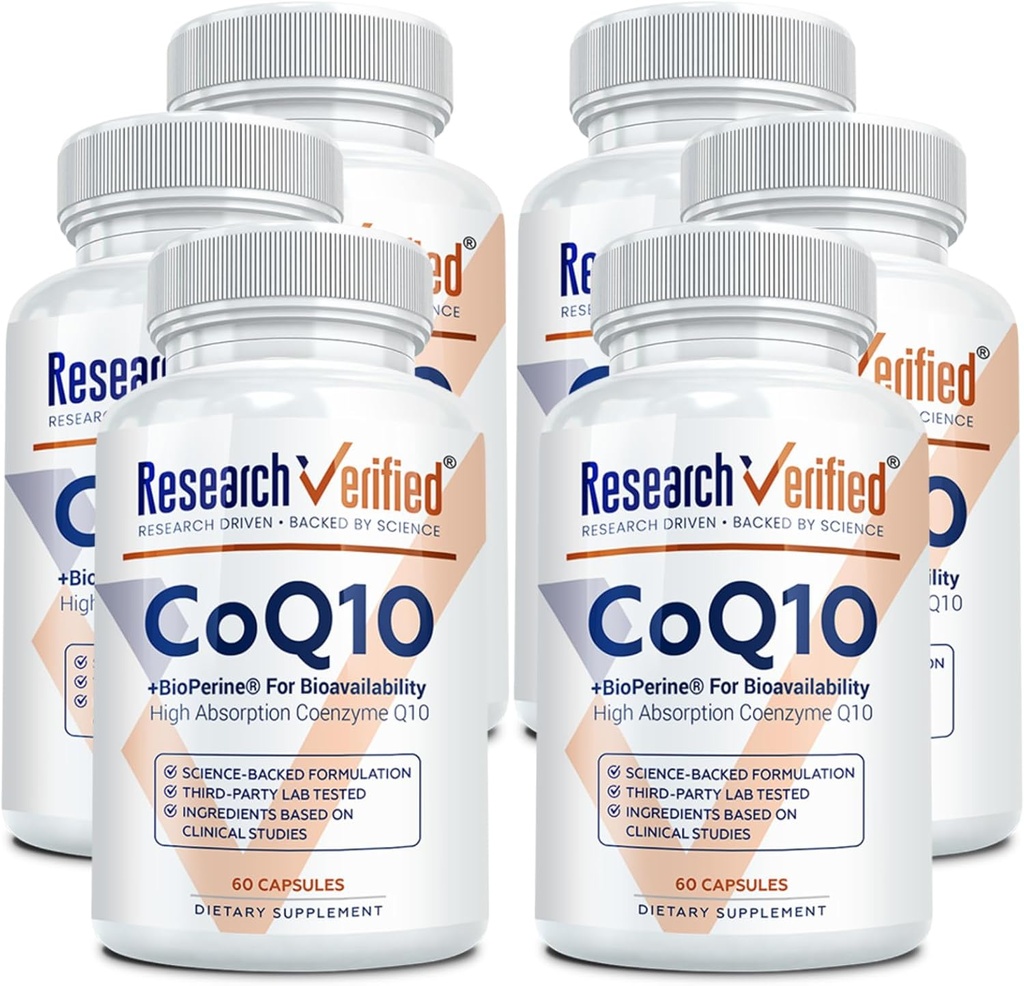 Forschung Verifizierte CoQ10-100% Pure Extra Strength 300mg CoQ10 – Verbesserte Absorption und Bioverfügbarkeit mit Bioperine - Boost Antioxidant Levels, Verbesserung der Herz-Kreislauf-Gesundheit, 360 Vegan Capsules