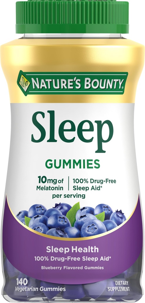 Natur Bounty 10 mg Melatonin Gummy, 100% Drug Free Sleep Supplement, 10 mg, Blaubeer, 140 Ct