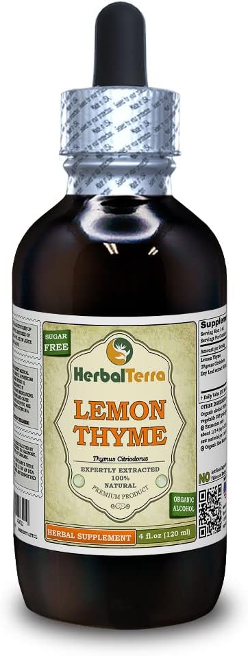 Lemon Thyme (Thymus x Citriodorus) Tinktur, Organic Dried Herb Liquid Extract (Markenname: HerbalTerra, Proudly Made in USA) 4 fl.oz (120 ml)