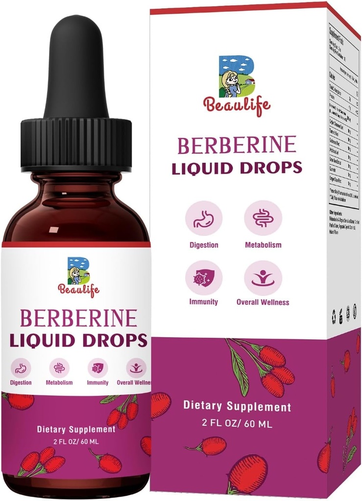 Berberine HCL Supplement - Berberine Flüssigkeitstropfen mit Goldenseal Wurzel, Artichoke Leaf, Ceylon Cinnamon, Berberine Veggie Supplement für Immun-, Verdauungssystem und Herzgesundheitsunterstützung