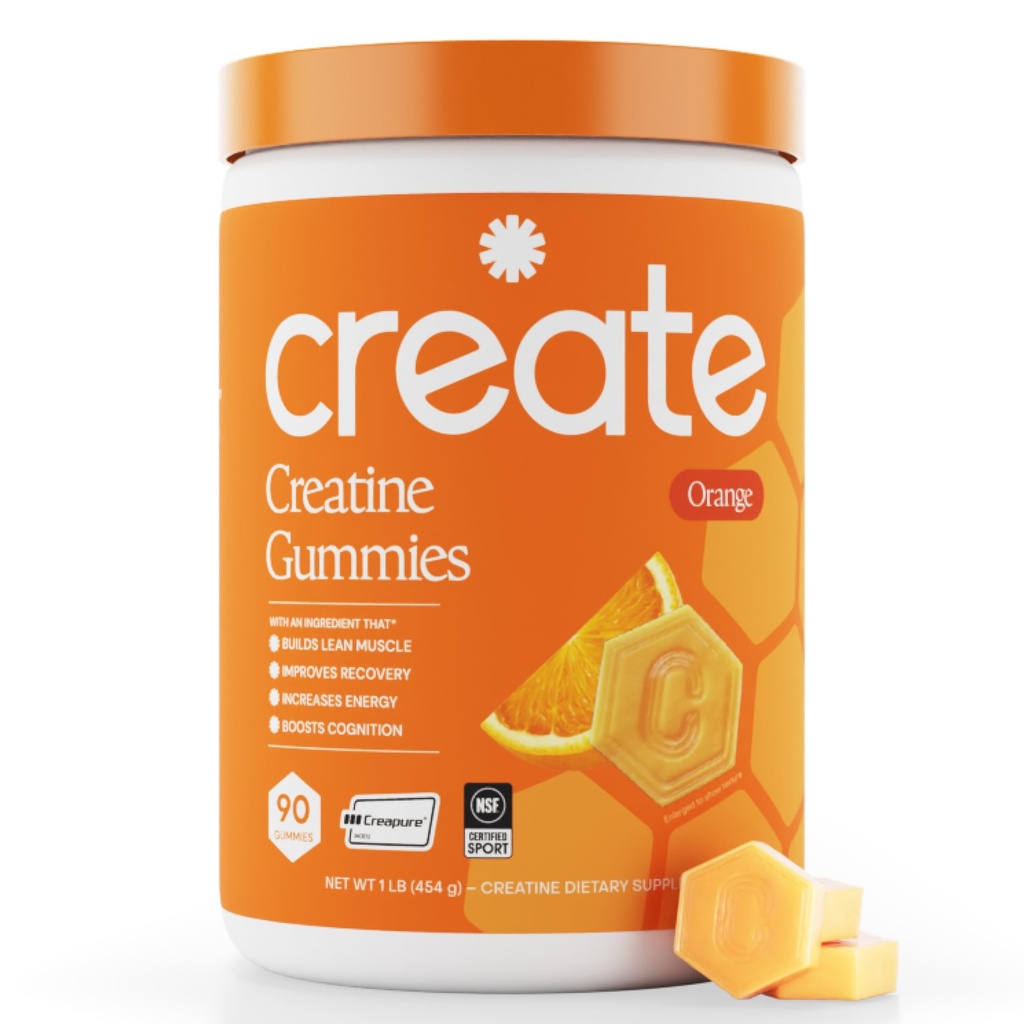 Kreatin Monohydratgummis für Männer & Frauen, Boost Focus, Stärke und Ausdauer, Anti-Melting-Formel, Vegan, Glutenfrei, Non-GMO, 1,5g Kreatin pro Gummy (Orange, 90 ct)