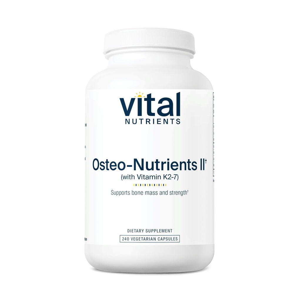 Nutrienti vitali Osteo-Nutrienti II | Vitamina K2 + D3, Calcio, Borone e Magnesio per Bone Forza* | Supporto cardiaco sano | Supplemento vegetariano | Gluten, Latticini, Soia Free | 240 capsule