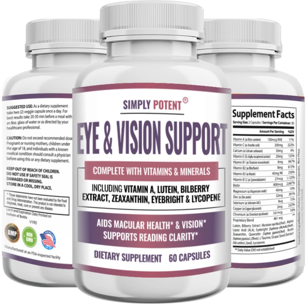 Lutein & Zeaxanthin Augengesundheit Nahrungsergänzungsmittel für Erwachsene, Natürliche Augen & Vision Formel w/Vitamin A, Lutein, Zeaxanthin, Bilberry Extract, Eyebright & Lycopene für Retina & Lens 60 Caps