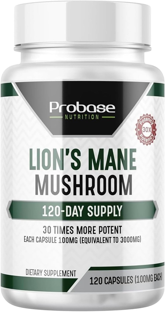 Probase Nutrition Lions Mane Supplement Kapseln 30x Potency Extract Pilzergänzung 4 Monat Versorgung 120 Zähler
