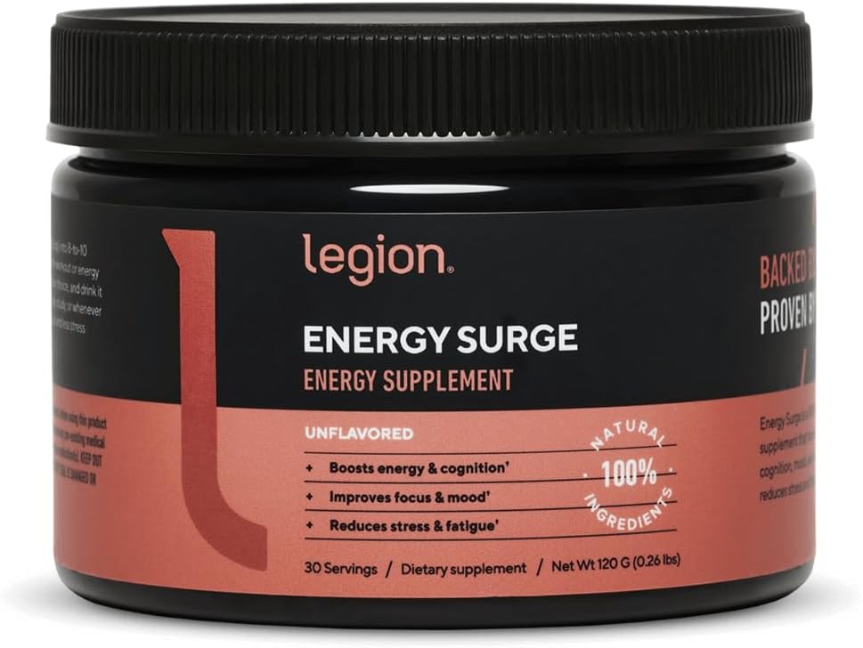 LEGION Energy Supplement - Unflavored Energy Drink Powder - Koffein-Pulver mit Taurine & Vitamin B-Komplex - Natürlich gesüßtes Energie-Pulver für gesunde Energie Getränke (120g)
