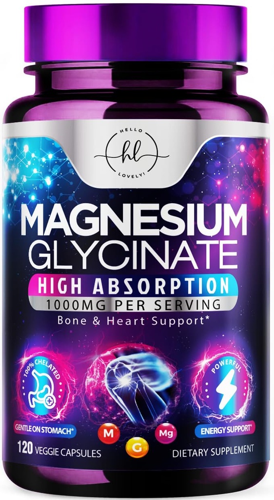 Magnesium Glycinate Supplement - 100% Chelated & Purified - to Support Sleep, Heart Health, Muscles, & Bone Strength - Gentle, High Absorption Magnesium Formula - Vegan, Bottled in USA - 120 Capsules