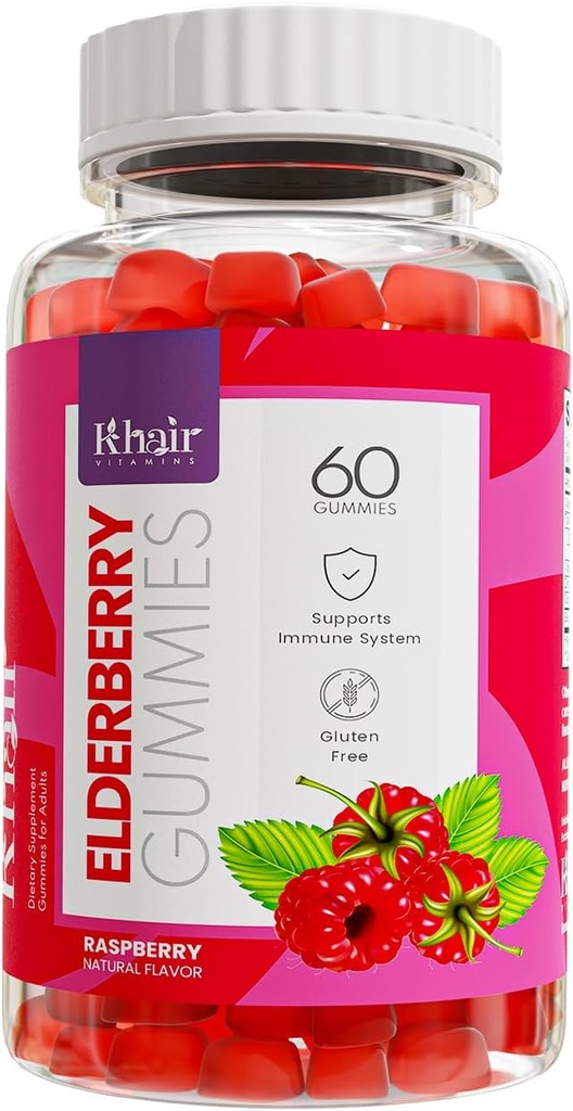 Khair Halal Elderberry Gummies - Super Antioxidants Supplement, Boosts Immunität & Fights Saisonale Allergien - Non GMO, Vegetarisch, Glutenfrei, Gelatin Free & Halal Vitamine - 60 Gummie
