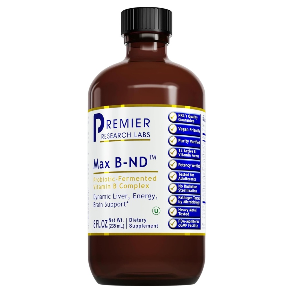 Premier Research Labs Max B-ND - Flüssiger Vitamin B-Komplex für Leber- und Gehirngesundheit, Sublingual Drops für Männer und Frauen mit Thiamin, B12 & B6-8 Fl Oz Bottle