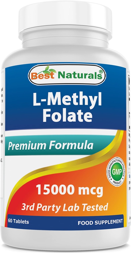 Best Naturals Methyl Folate 15000 mcg (15mg) (Most Bio-Available) 60 compresse - Supporta la funzione di crescita della formazione cellulare, cervello, memoria, salute cardiovascolare (60 conteggio (pacchetto di 1))