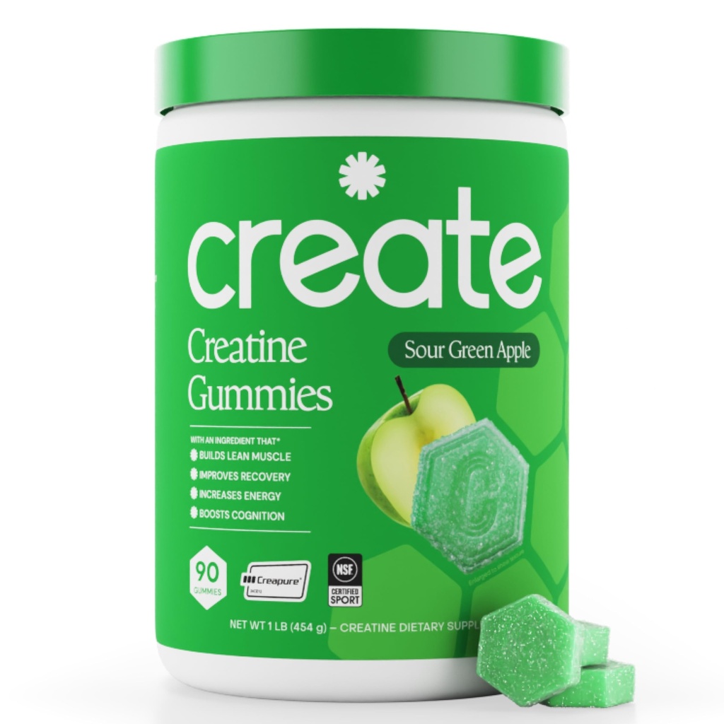 Creatina Monoidrato Gummies per Uomini e Donne - Boost Focus, Forza e Endurance, Formula Anti-Melting, Vegan, Senza Glutine, Non OGM, 1.5 Grammo Creatina per Gummy (Sour Green Apple, 90 ct)