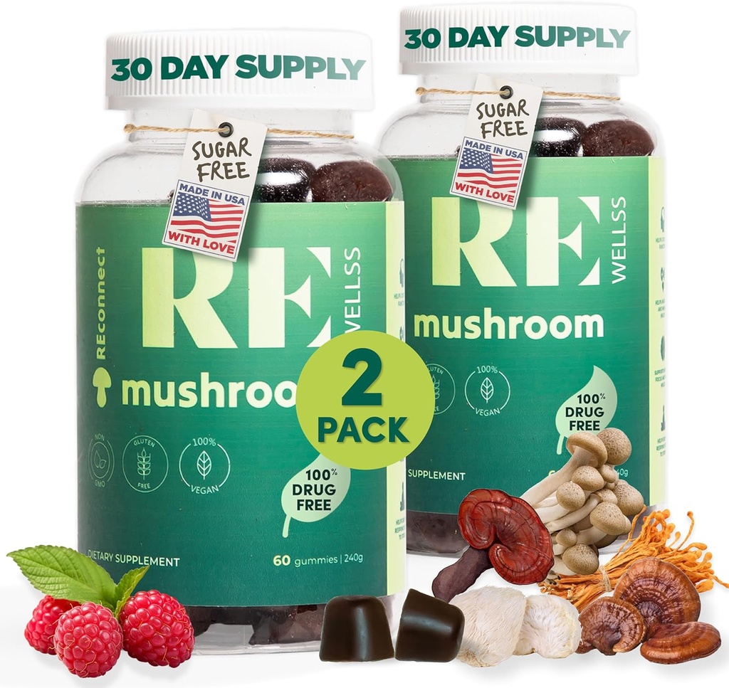 Gommies de Champignon Magique pour Adultes I Veg Low Carb Lion's Mane Supplément I Champignon Supplément de Chaga Cordyceps Shiitake Turkey