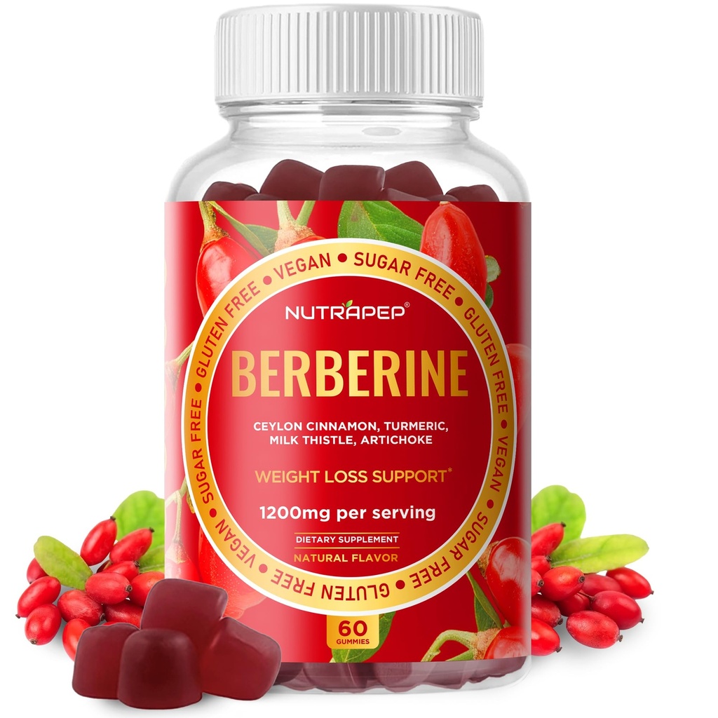 Premium Berberine HCl GLP-1 Weight Loss Gummis (1200mg) mit Ceylon Cinnamon Turmeric Milk Thistle Artichoke - Sugar Free Gluten Free High Potency GLP1 Support Supplement