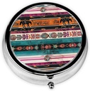 Horse Print Printed Round Pill Organizer with 3 Compartments, Portable Mini Pill Box Pill Case for Medicine, Vitamin, Fish Oil, Supplements