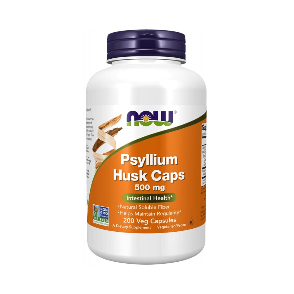 JETZT Nahrungsergänzungsmittel, Psyllium Husk Caps 500 mg, Non-GMO Project Verified, Natürliche lösliche Faser, Darmgesundheit*, 200 Veg Kapseln