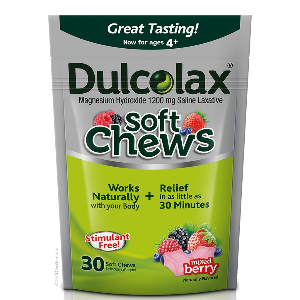Dulcolax Soft Chews Saline Laxative Mixed Berry (60ct & 30ct) 1200mg Magnesium Hydroxide Gentle Constipation Relief