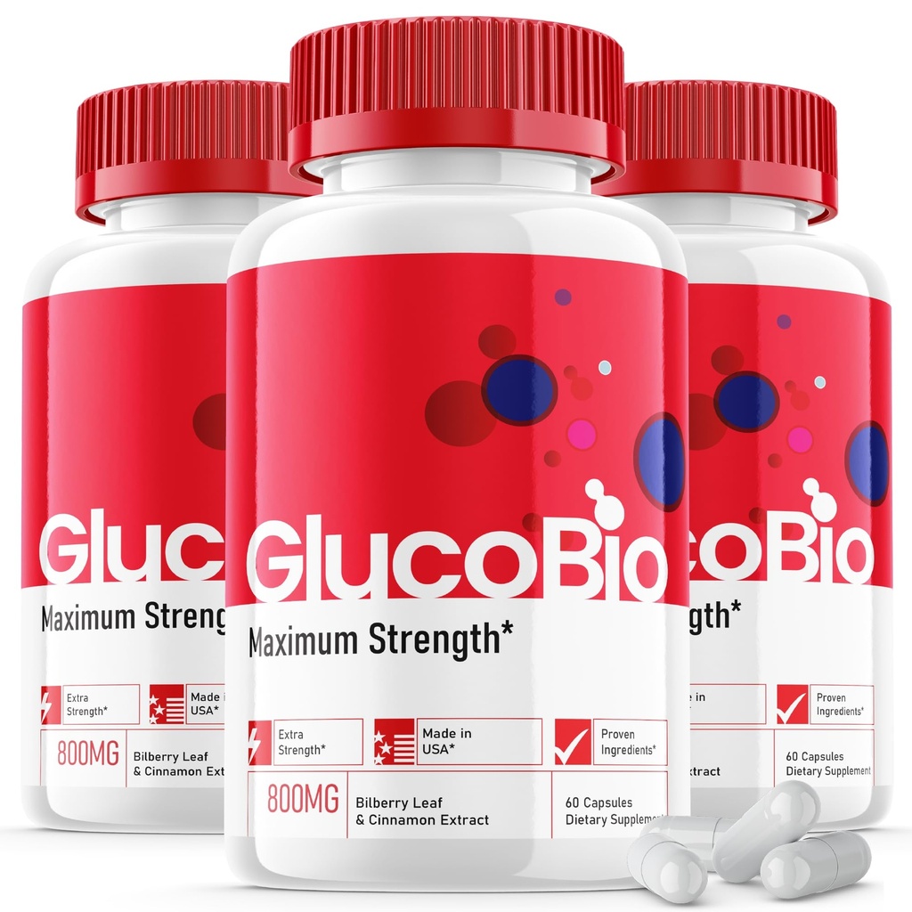 (3 Pack) Glucobio Capsules - Formule officielle - Gluco Bio Support Supplément Vitamine, Glucobio Health Wellness Capsules Maximum Strength, Glucobio, Gluco Bio Pills Advanced Support (180 Capsules)