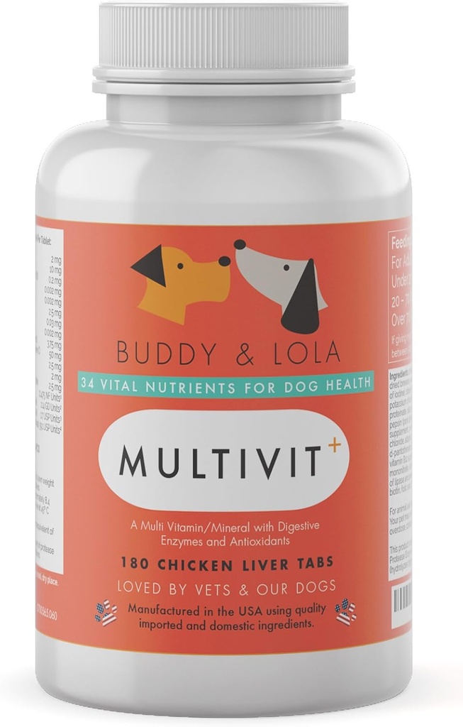 Multivitaminico per cani Integratori giornalieri avanzati per migliorare la salute del cane Multivitaminici, Nutrienti, Calcio, Enzimi digestivi e Antiossidanti 180 Pollo Liver Taste Chewable Tablets