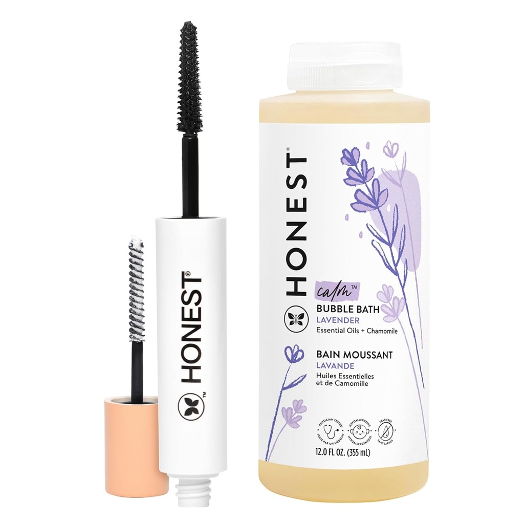 Ehrliche Schönheit extreme Länge Volumizing Clean Mascara + Ehrliche Lavender Foaming Bubble Bath Bundle | Natürlich abgeleitet + Cruelty Free | 0.27 fl oz, 12 fl oz