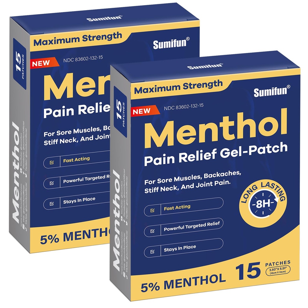 Sumifun 5% Menthol Pain Relief Patchs - 30 Compte Douleur Patchs pour Neck, Shouder, Elbow, Knee & Back Pain Relief - Lower Back Pain Relief Products - Menthol Force maximale Douleur Relief Patchs