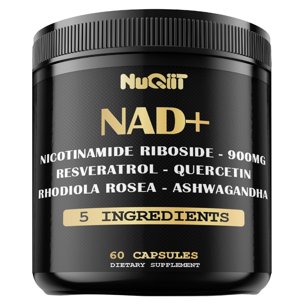 NAD+ Supplément avec Riboside de Nicotinamide, Resvératrol, Quercetin, Turmeric, Rhodiola Rosea - 60 Compte