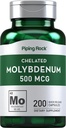 Piping Rock Molybdän Supplement | 500 mcg | 200 Kapseln | Chelat Molybdän Aminosäure | Non-GMO, Glutenfrei