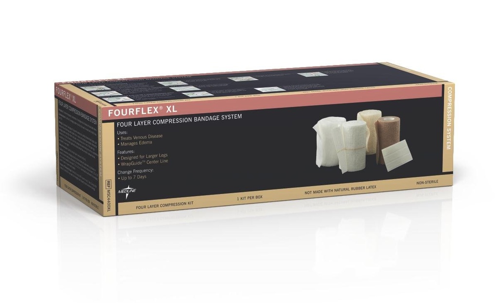 Medline Fourflex XL 4-Layer Kompressionssystem, Größe XL, Effektiv für Chronische Veneninsuffizienz, Gehäuse von 8 Kits