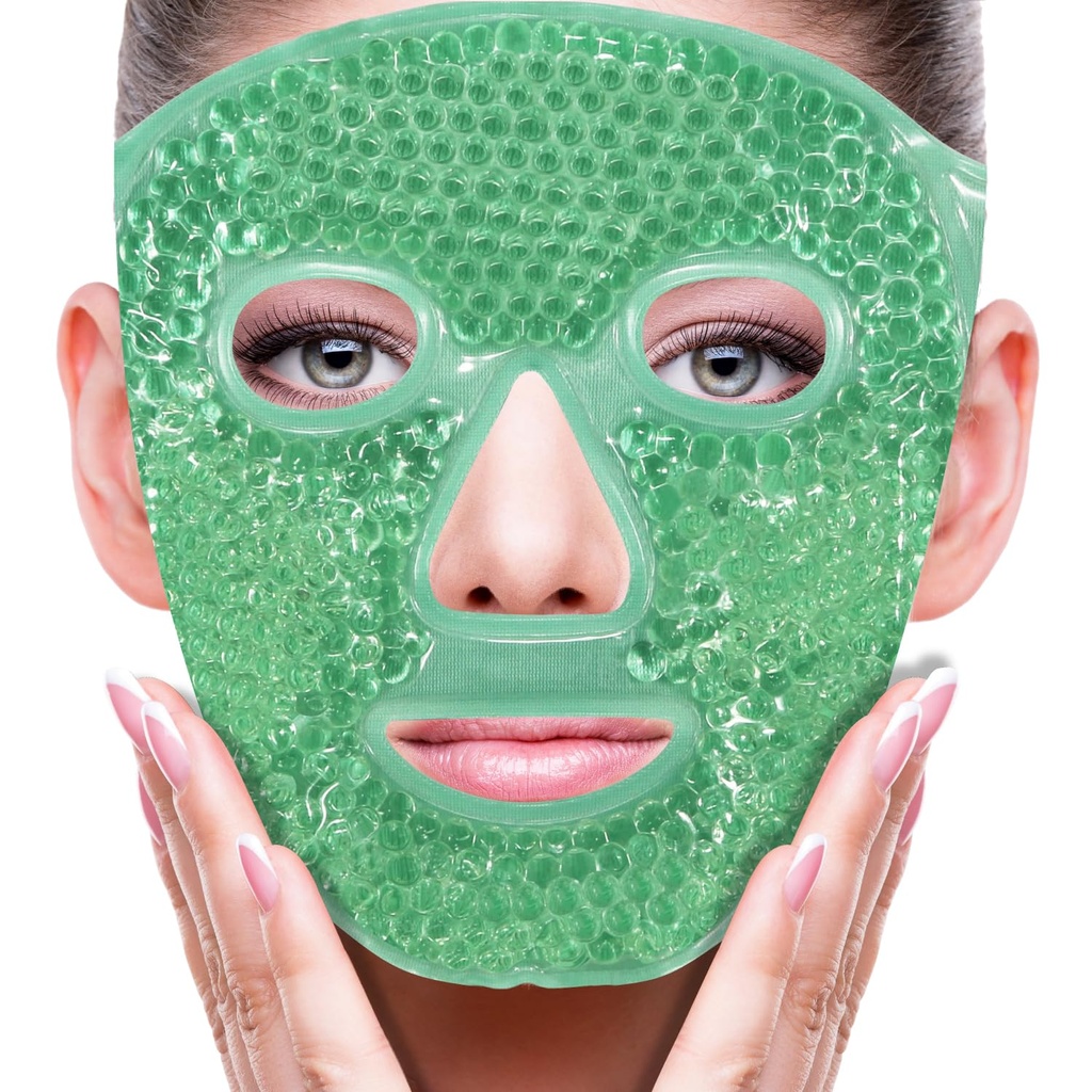 ZNÖCUETÖD Face Eye Mask Ice Pack zur Reduzierung von Puffiness, Taschen unter Augen, Puffy Dark Circles, Migraine,Hot/Cold Pack mit weichem Plüsch-Hintergrund (Green #43)