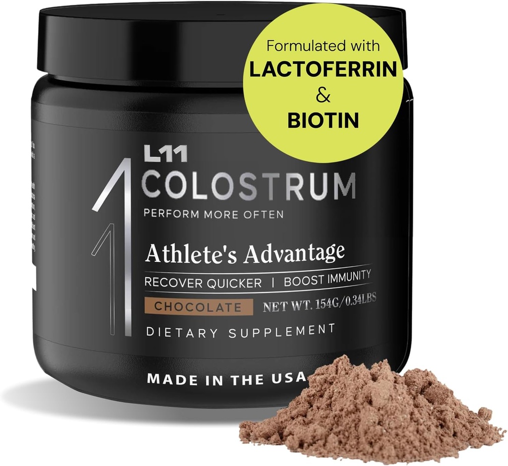 Colostrum Supplemento di L11 con Lactoferrin Biotin Zinc & Vitamina D | Polvere di Colostrum Bovini per la salute atletica del picco, salute del fegato, muscolo & supporto immunitario | 1500mg Colostrum - Cioccolato, 30 Servings