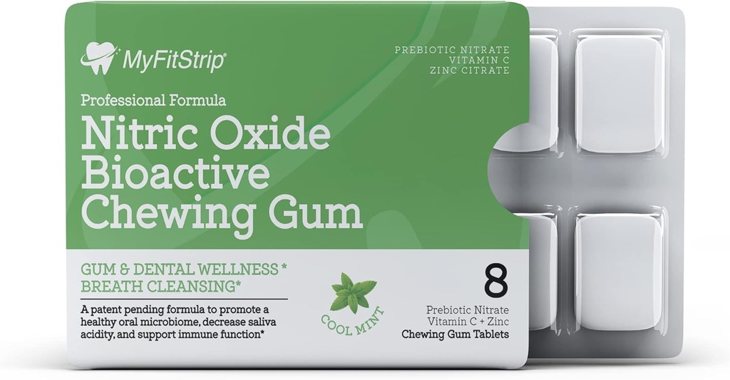 Oxyde nitrique prébiotique Gum avec vitamine C, zinc, Xyitol et anthocyanine PRO, une formule prébiotique pour un microbiome oral sain - sans sucre 8 comprimés de menthes fraîches
