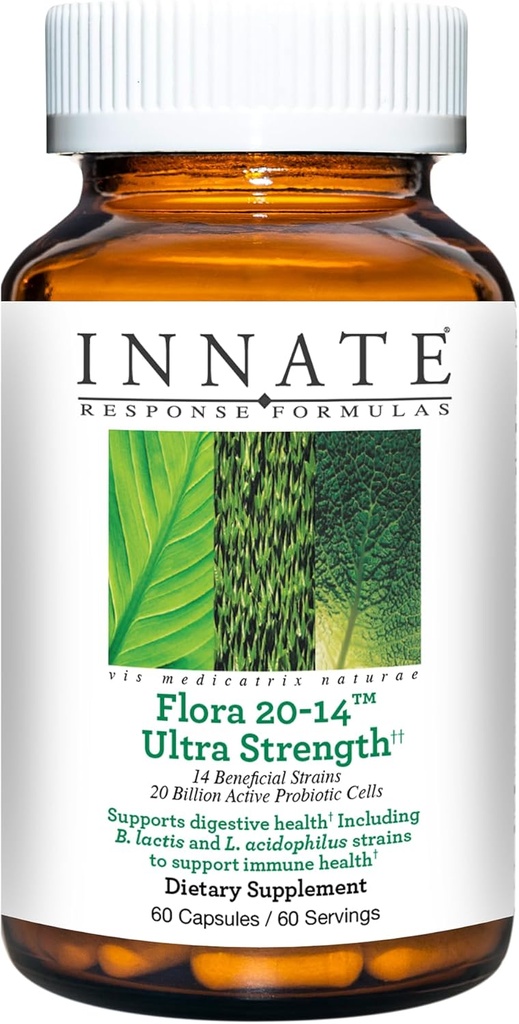 Formula di risposta innata Flora 20-14 Ultra Strength - Integratore Probiotico con 20 miliardi di CFU - 14 Strains Probiotici - Vegetariano e Non OGM - Fatto Senza 9 Allergeni Alimentari - 60 Caps ules