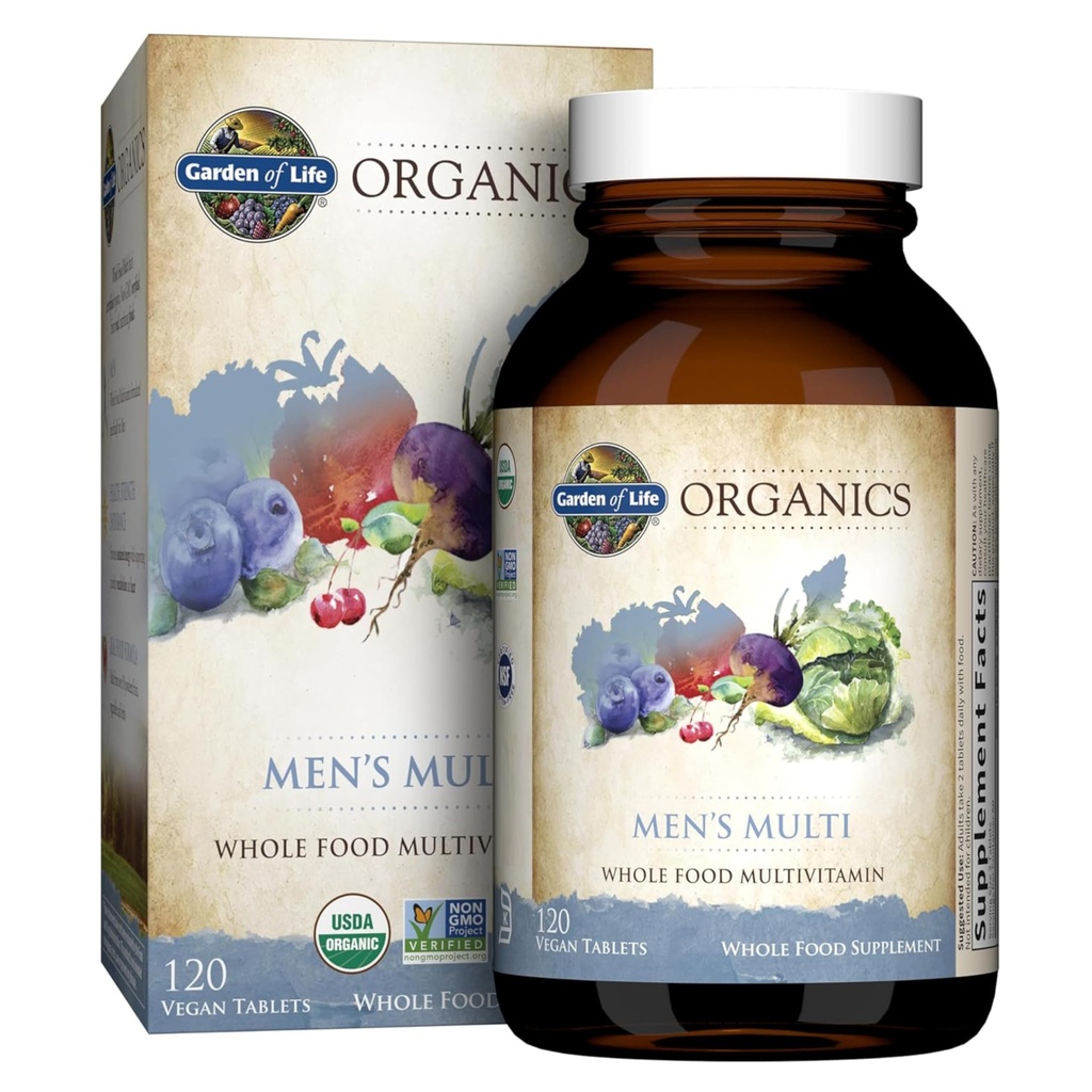 Giardino della vita Biologici Tutto Cibo Multivitamina per gli uomini, 120 compresse, Vegan Mens Vitamine e Minerali per la salute e il benessere, Certificato Bio Vegan Multi