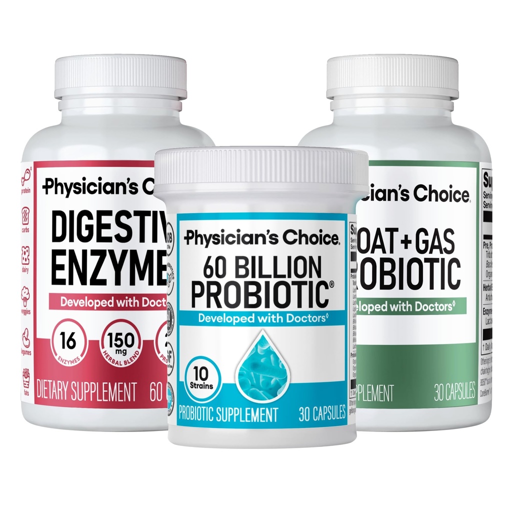CHOICE Gut Guardian Bundle: 60 miliardi di Probiotic 30ct + Bloat & Gas Probiotic 30ct + Enzimi digestivi 60ct