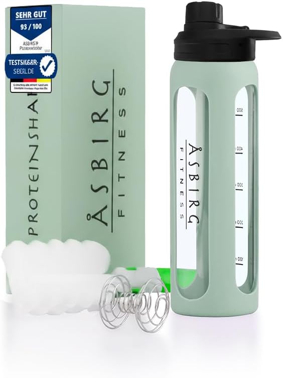 2.0 Fitness | Protein Shaker Made of Glass | Protein Shaker | Drinking Bottle | con Spiral Ball | 24 oz (Pastel Green)