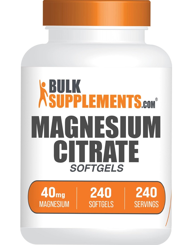 BulkSupplements.com Magnesium Citrate Softgels - Magnesium Supplement, Magnesium Citrate Supplement - 250mg (mit 40mg Magnesium), Glutenfrei, 1 Softgel pro Servierung, 240 Count (Pack von 1)